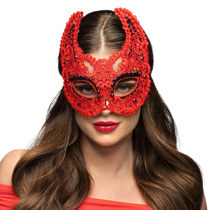 Maschera da lupo demoniaco in pizzo rosso – Halloween