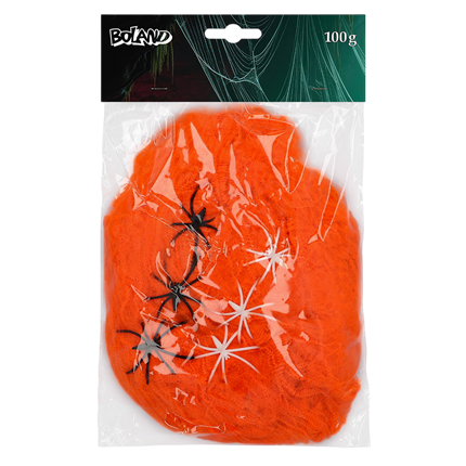 Ragnatela arancione da 100 g con 6 ragni UV – Halloween