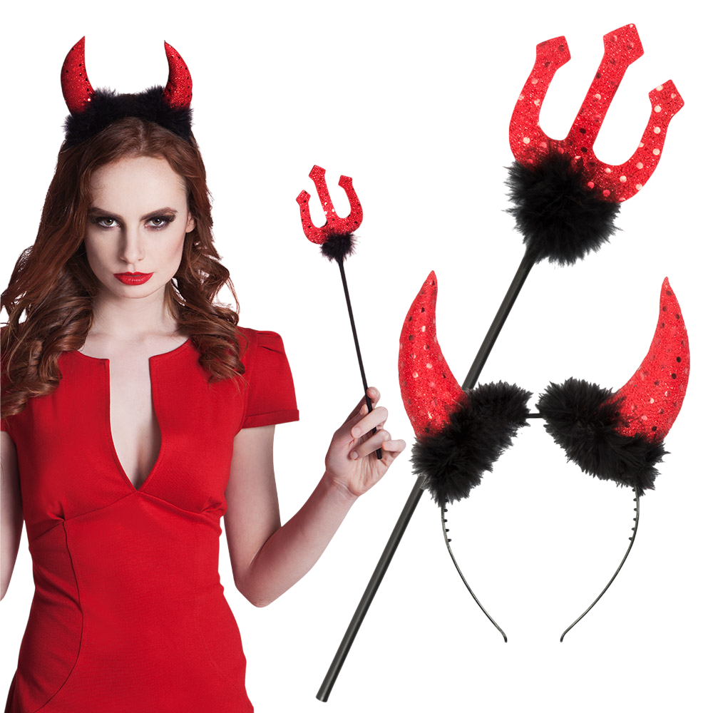 Kit diavolo con corna e tridente da 40 cm – Costume di Halloween