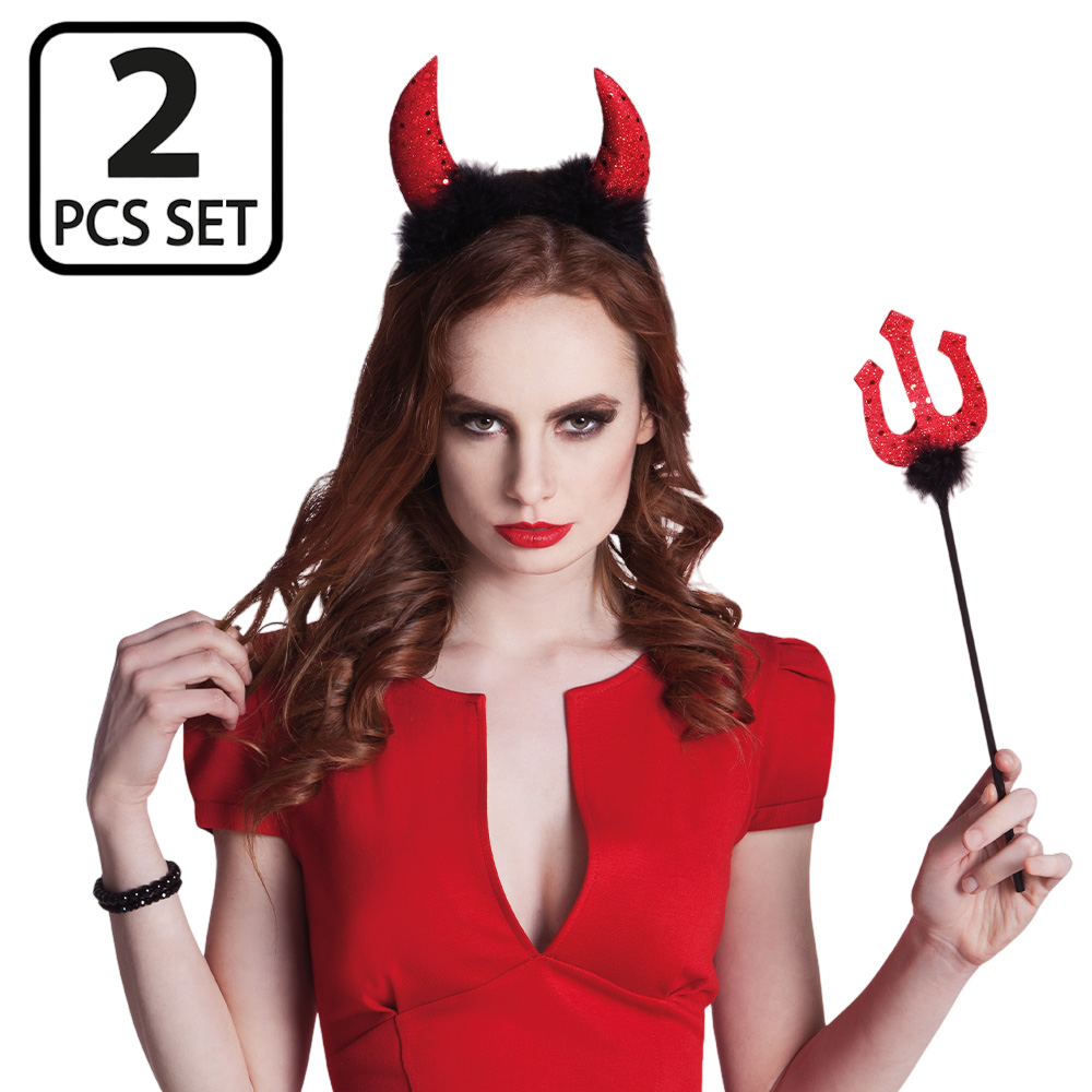 Kit diavolo con corna e tridente da 40 cm – Costume di Halloween