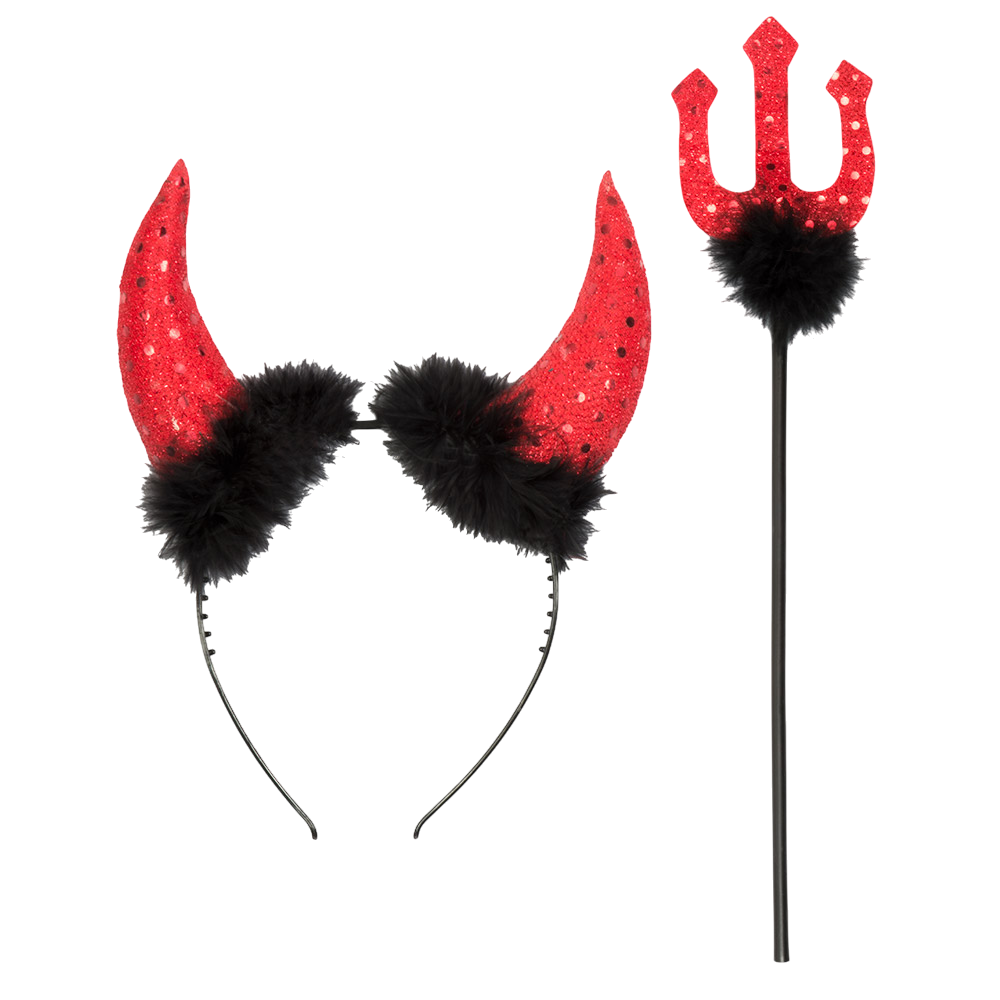 Kit diavolo con corna e tridente da 40 cm – Costume di Halloween
