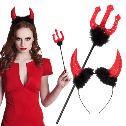 Kit diavolo con corna e tridente da 40 cm – Costume di Halloween