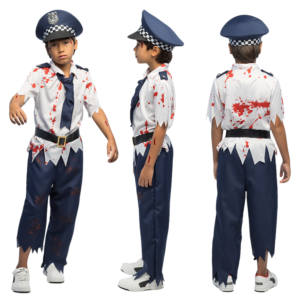 Costume da poliziotto zombie per bambini dai 7 ai 9 anni – Halloween