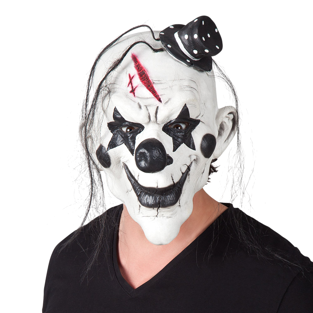 Maschera in lattice da clown psicopatico con capelli – Halloween