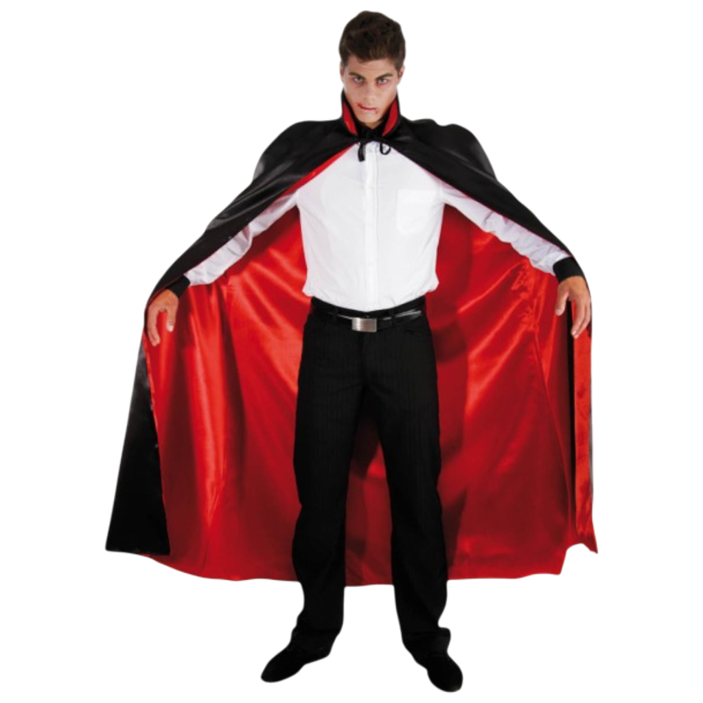 Cappa di Dracula rossa e nera in raso, 152 cm – Costume da vampiro per Halloween