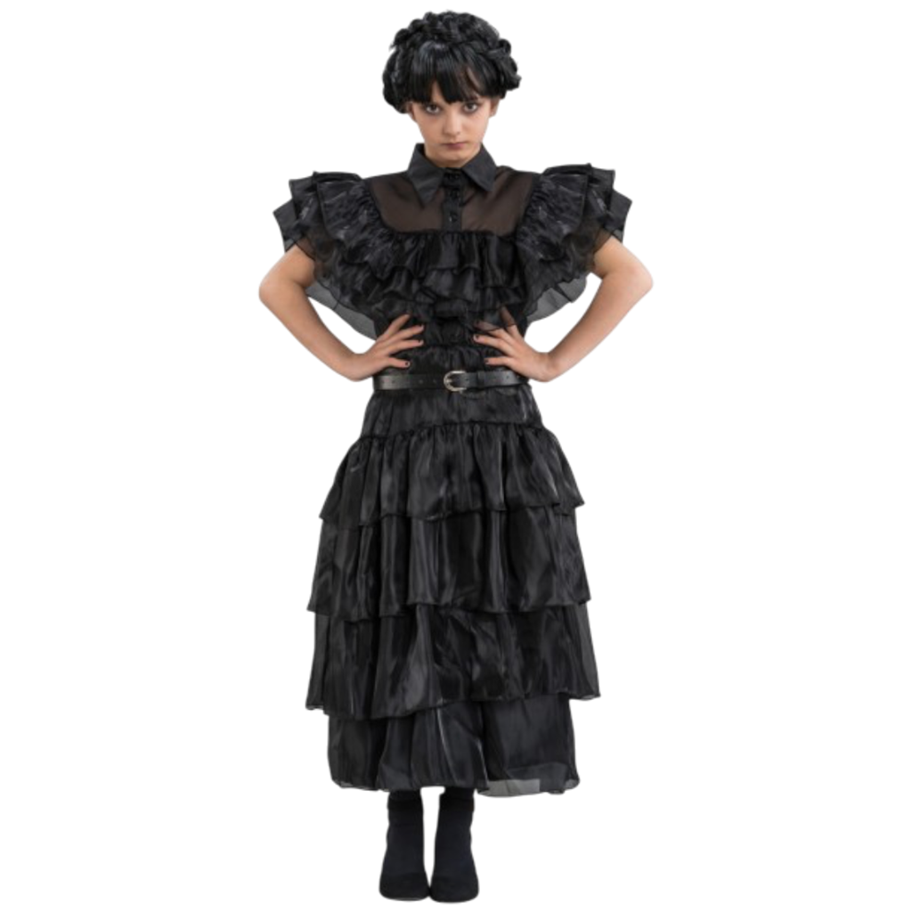 Abito da ballo nero “Mercoledì Addams” 128 cm – Costume per bambini