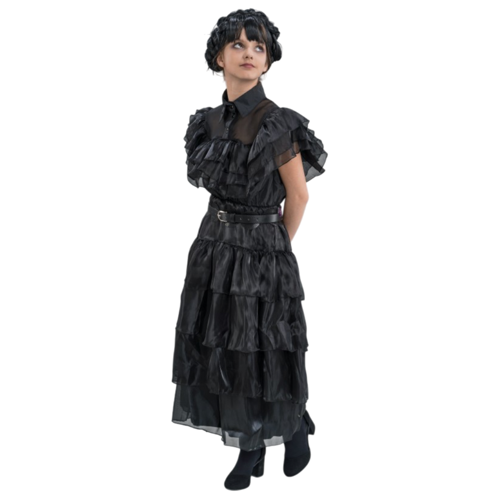 Abito da ballo nero “Mercoledì Addams” 128 cm – Costume per bambini