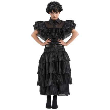 Abito da ballo nero “Mercoledì Addams” 128 cm – Costume per bambini