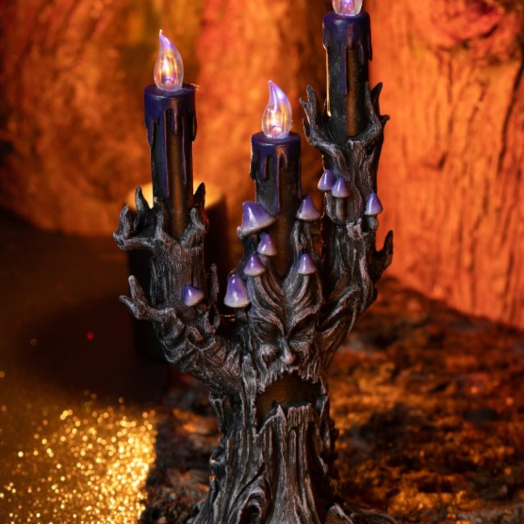 Candelabro “Albero maledetto” a LED viola, 30,5 cm – Decorazione di Halloween
