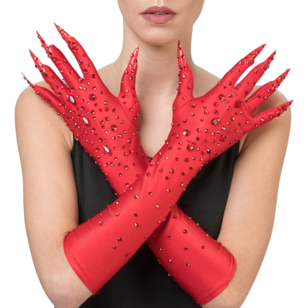 Guanti Diablesse rossi con strass, 45 cm – Accessorio di Halloween