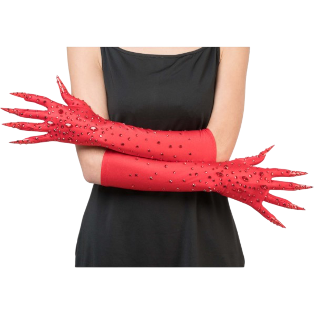 Guanti Diablesse rossi con strass, 45 cm – Accessorio di Halloween