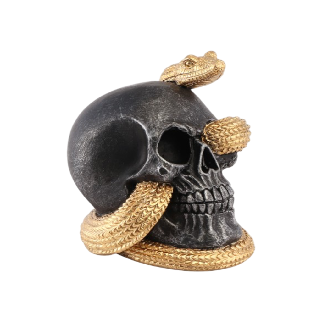 Teschio con serpente dorato 14,5 cm – Decorazione di Halloween