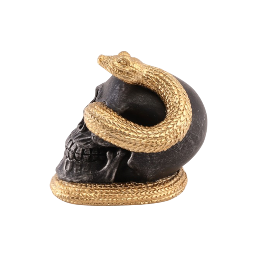 Teschio con serpente dorato 14,5 cm – Decorazione di Halloween