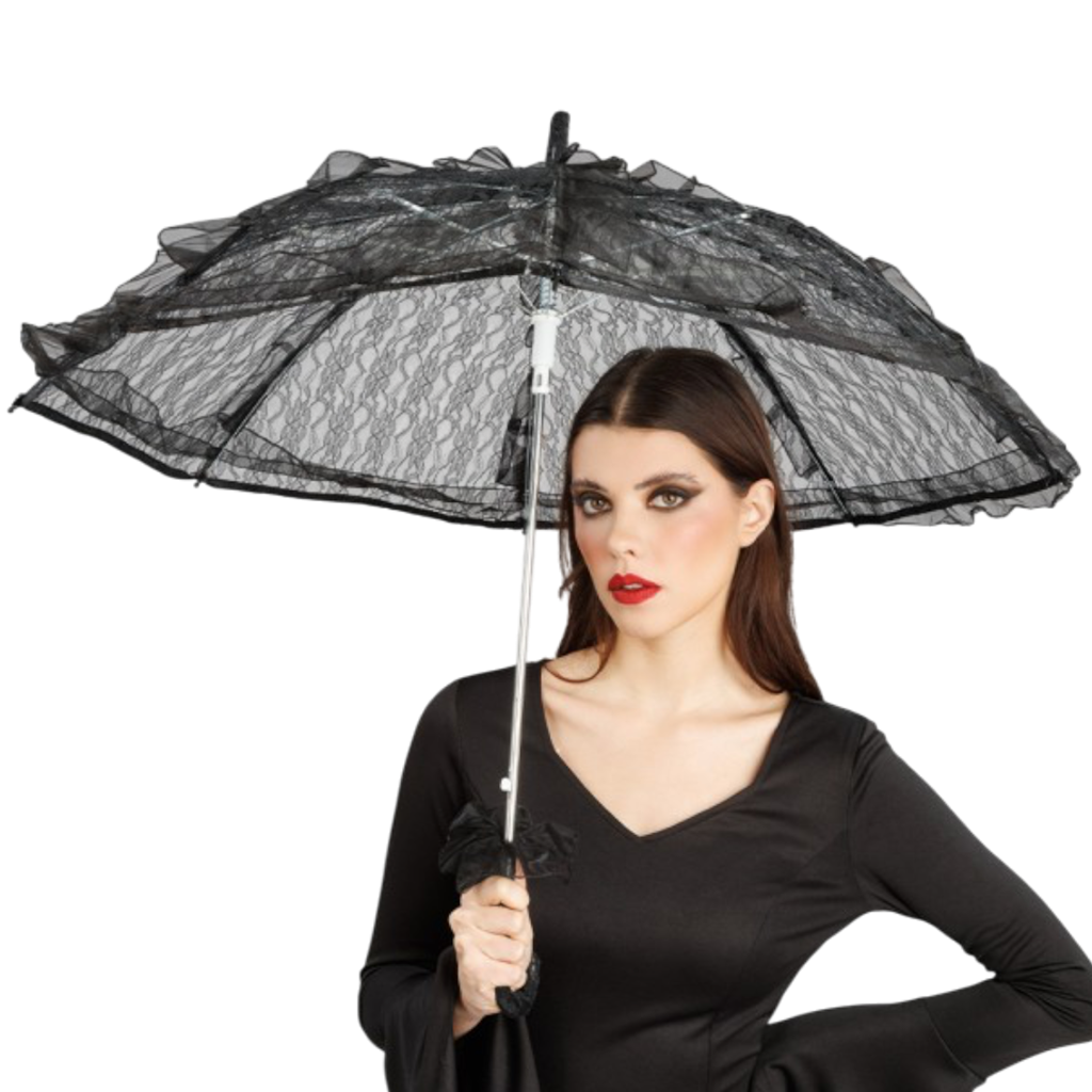 Ombrello nero in pizzo Ø 90 cm – Accessorio per travestimenti