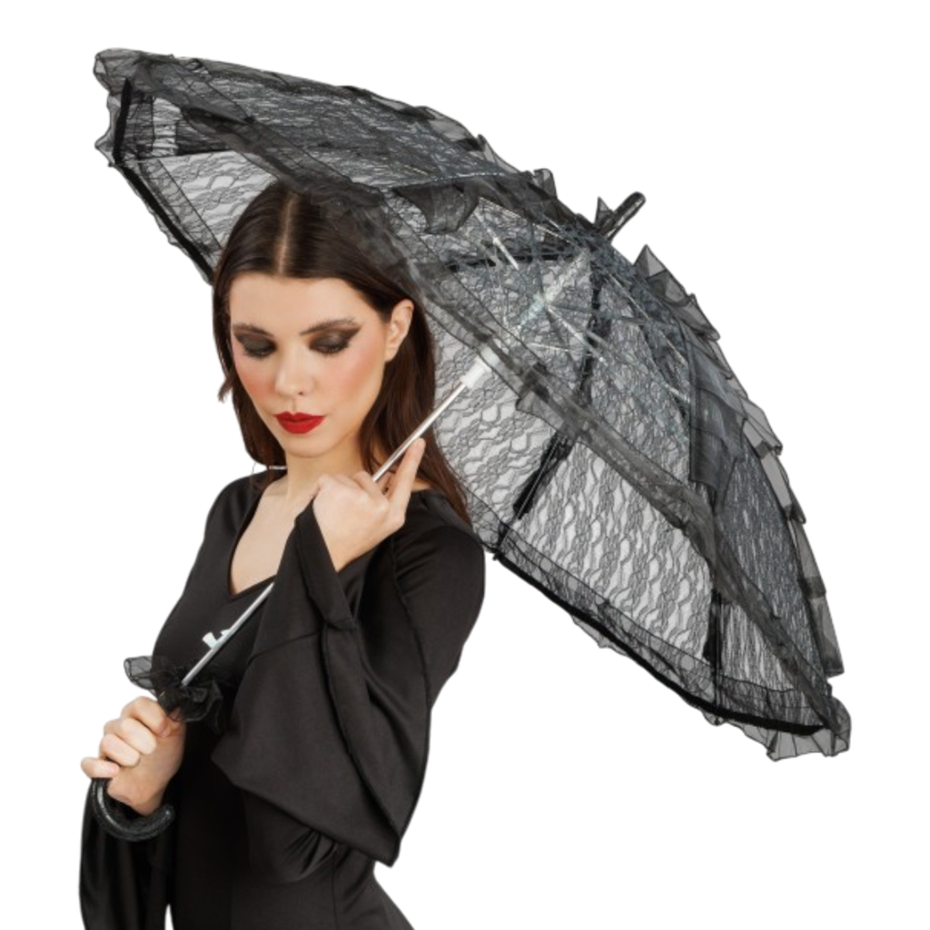 Ombrello nero in pizzo Ø 90 cm – Accessorio per travestimenti
