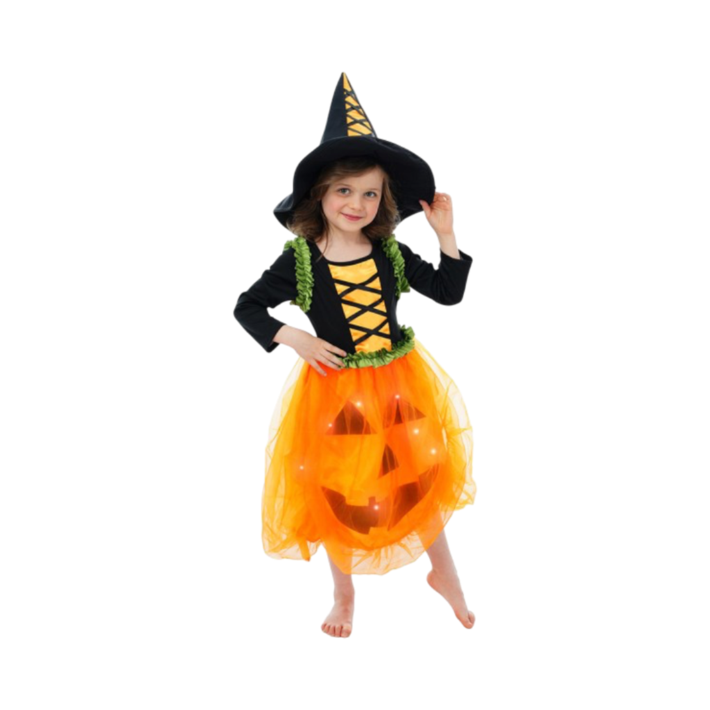 Costume da zucca con luci LED e cappello, 104 cm – Costume di Halloween per bambini