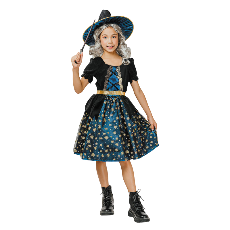 Costume da strega blu con stelle per bambini dai 4 ai 6 anni – Halloween