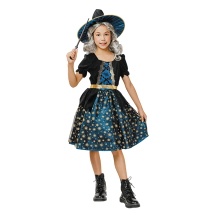 Costume da strega blu con stelle per bambini dai 4 ai 6 anni – Halloween