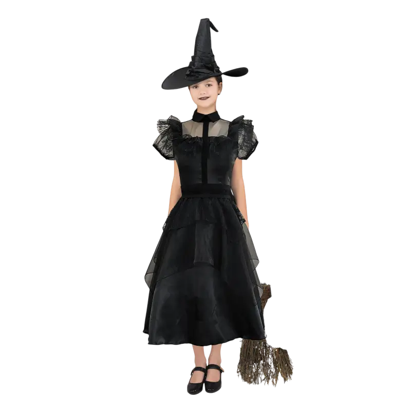 Costume da strega nera gotica per bambini dai 10 ai 12 anni – Halloween