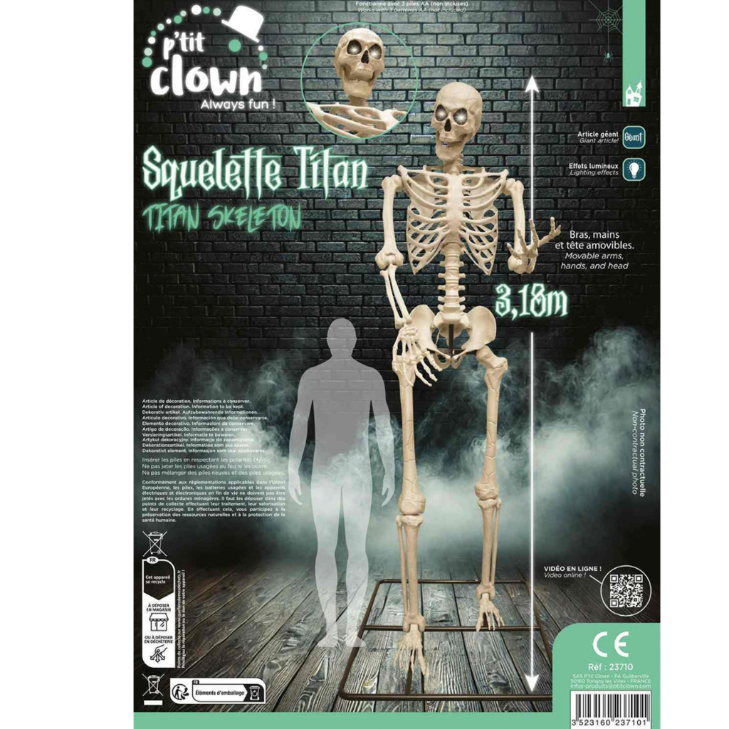 Scheletro gigante luminoso da 3,18 m – Decorazione di Halloween XXL