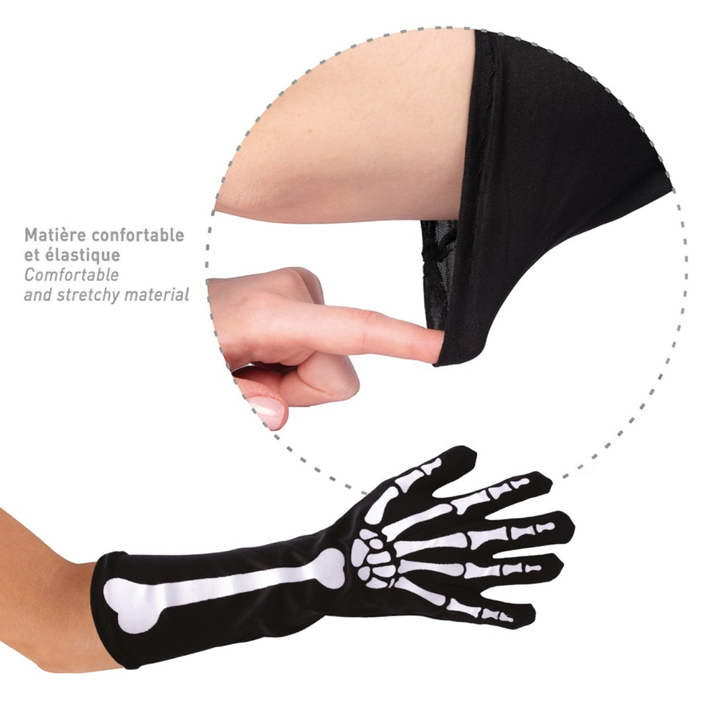 Guanti lunghi con motivo scheletro, 37 cm – Accessorio per costumi di Halloween