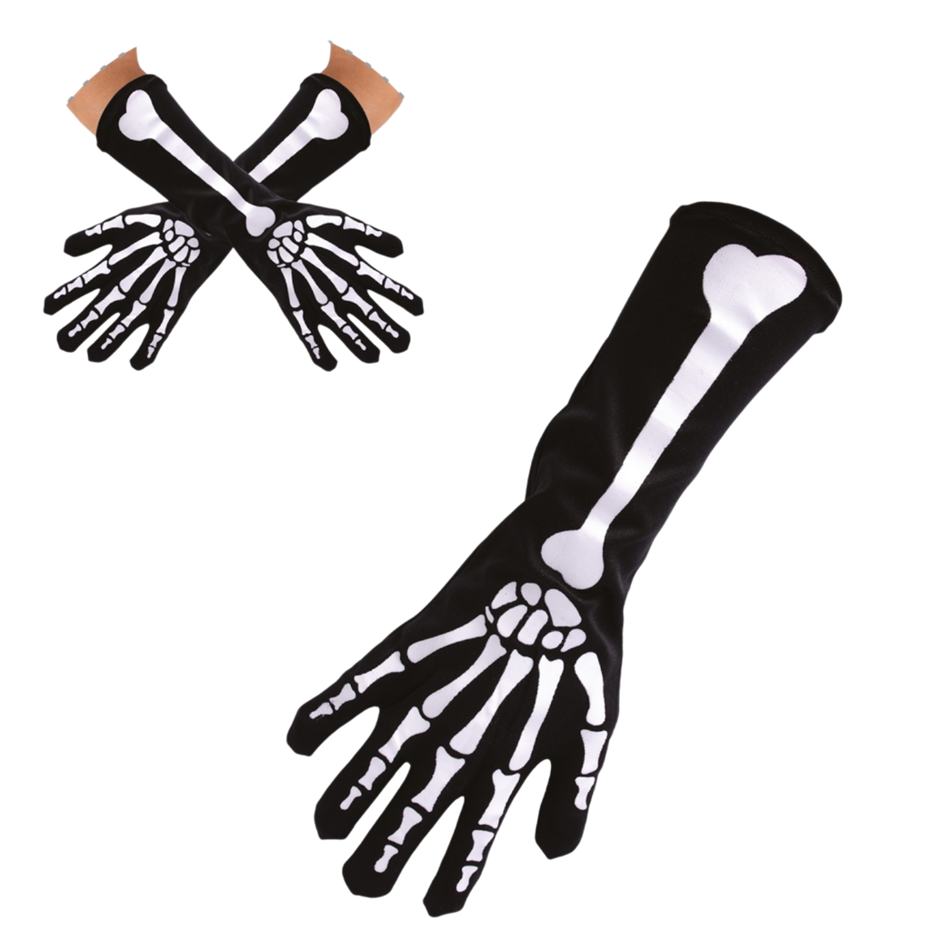 Guanti lunghi con motivo scheletro, 37 cm – Accessorio per costumi di Halloween