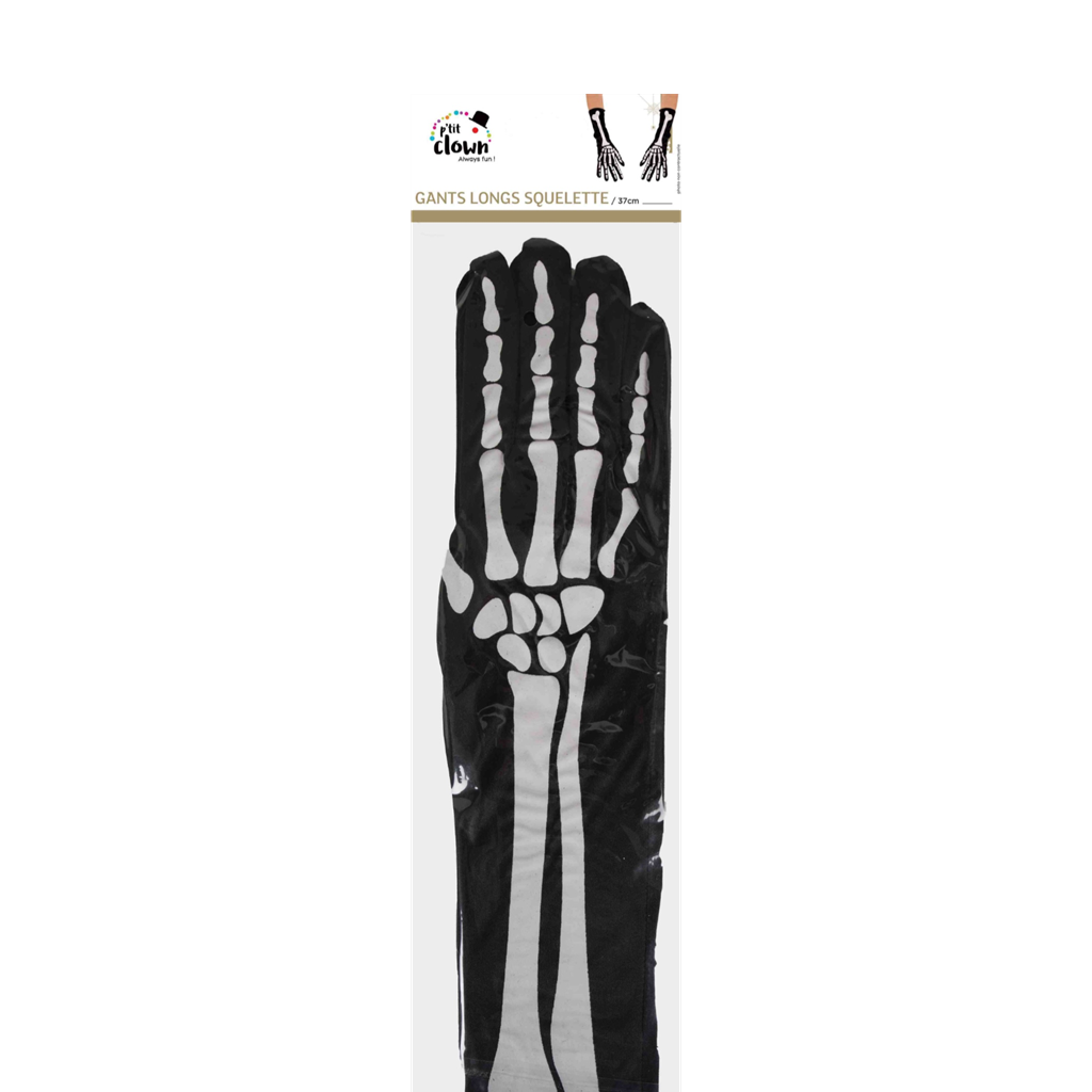 Guanti lunghi con motivo scheletro, 37 cm – Accessorio per costumi di Halloween