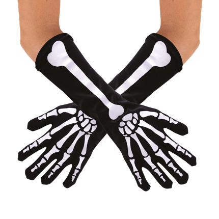 Guanti lunghi con motivo scheletro, 37 cm – Accessorio per costumi di Halloween