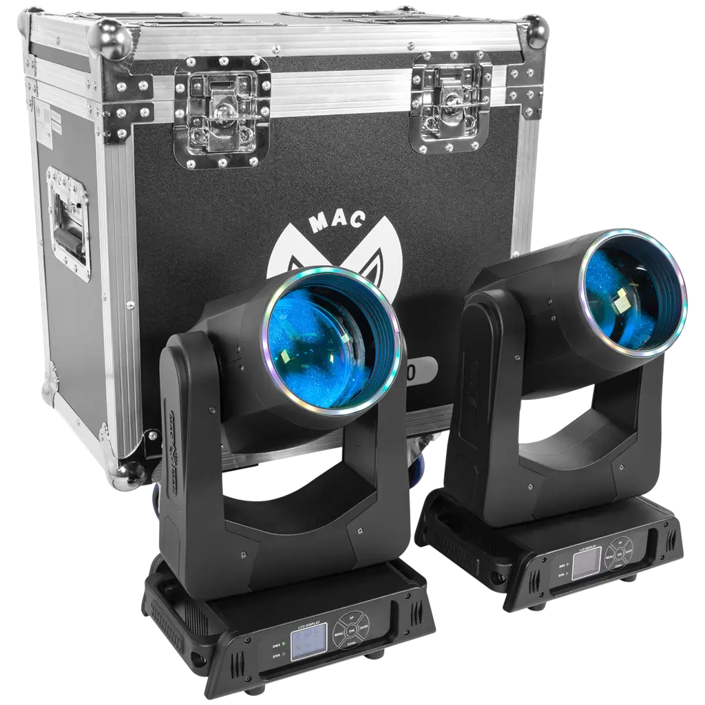 Confezione da 2 proiettori Beam LED da 200 W con flight case – Mac Mah