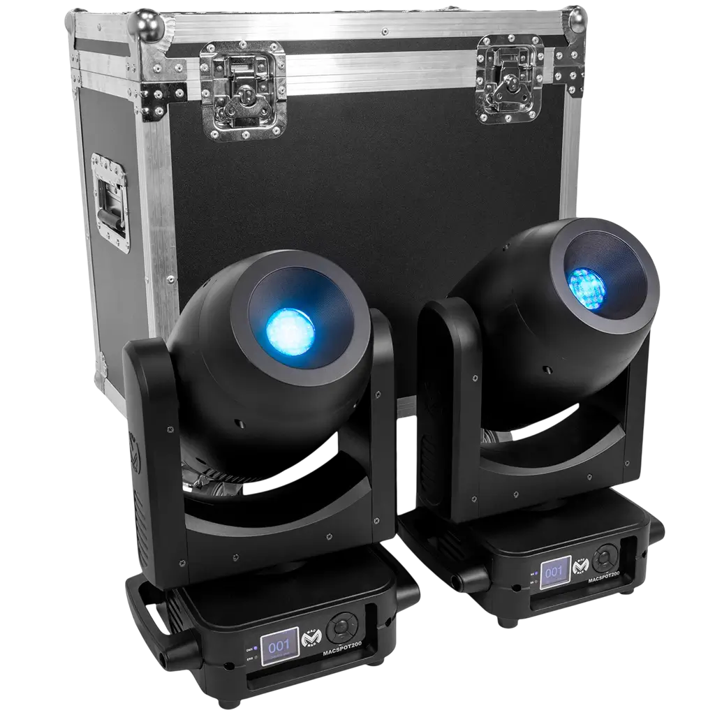 Confezione da 2 proiettori Spot LED da 200 W con flight case – Mac Mah