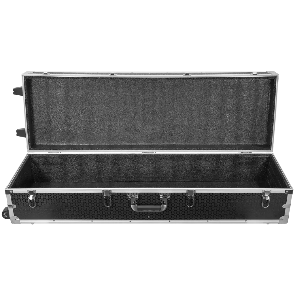 Confezione da 2 totem estensibili da 106 a 195 cm con fasce in lycra nere e flight case – Plugger