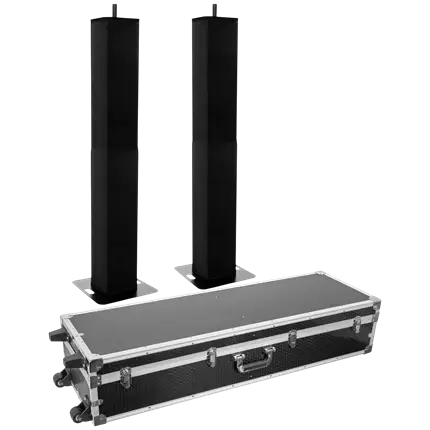 Confezione da 2 totem estensibili da 106 a 195 cm con fasce in lycra nere e flight case – Plugger