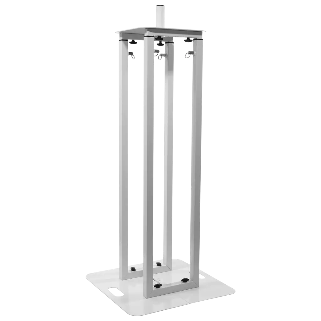 Confezione da 2 totem estensibili da 106 a 195 cm con fasce in lycra bianche e flight case – Plugger