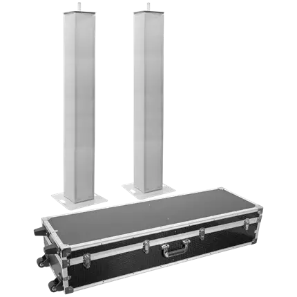Confezione da 2 totem estensibili da 106 a 195 cm con fasce in lycra bianche e flight case – Plugger