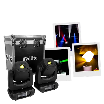 Confezione da 2 proiettori Spot LED da 200 W ad alta luminosità con flight case – Evolite